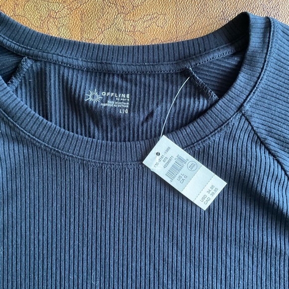 Aerie Offline Black Ribbed Short Sleeve Tee - Picture 4 of 8